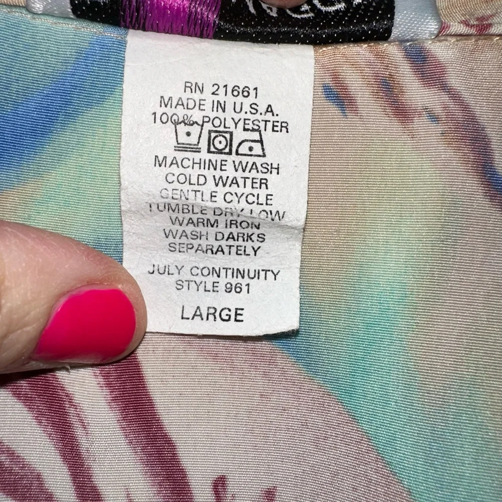 Maggie Sweet Vintage Women’s Button Down Shirt Size L Beige Blue Shell Print - Picture 4 of 10